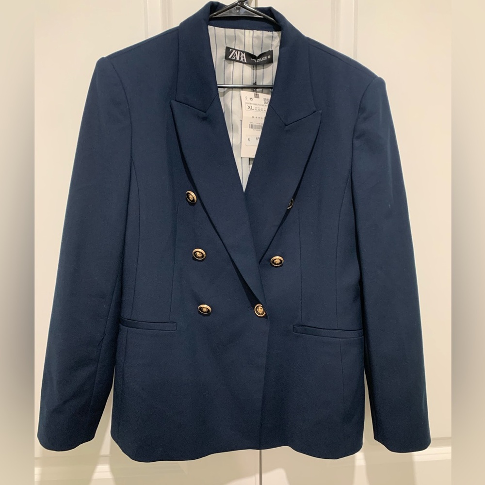 Zara Deep Blue Jacket with Metallic Accents